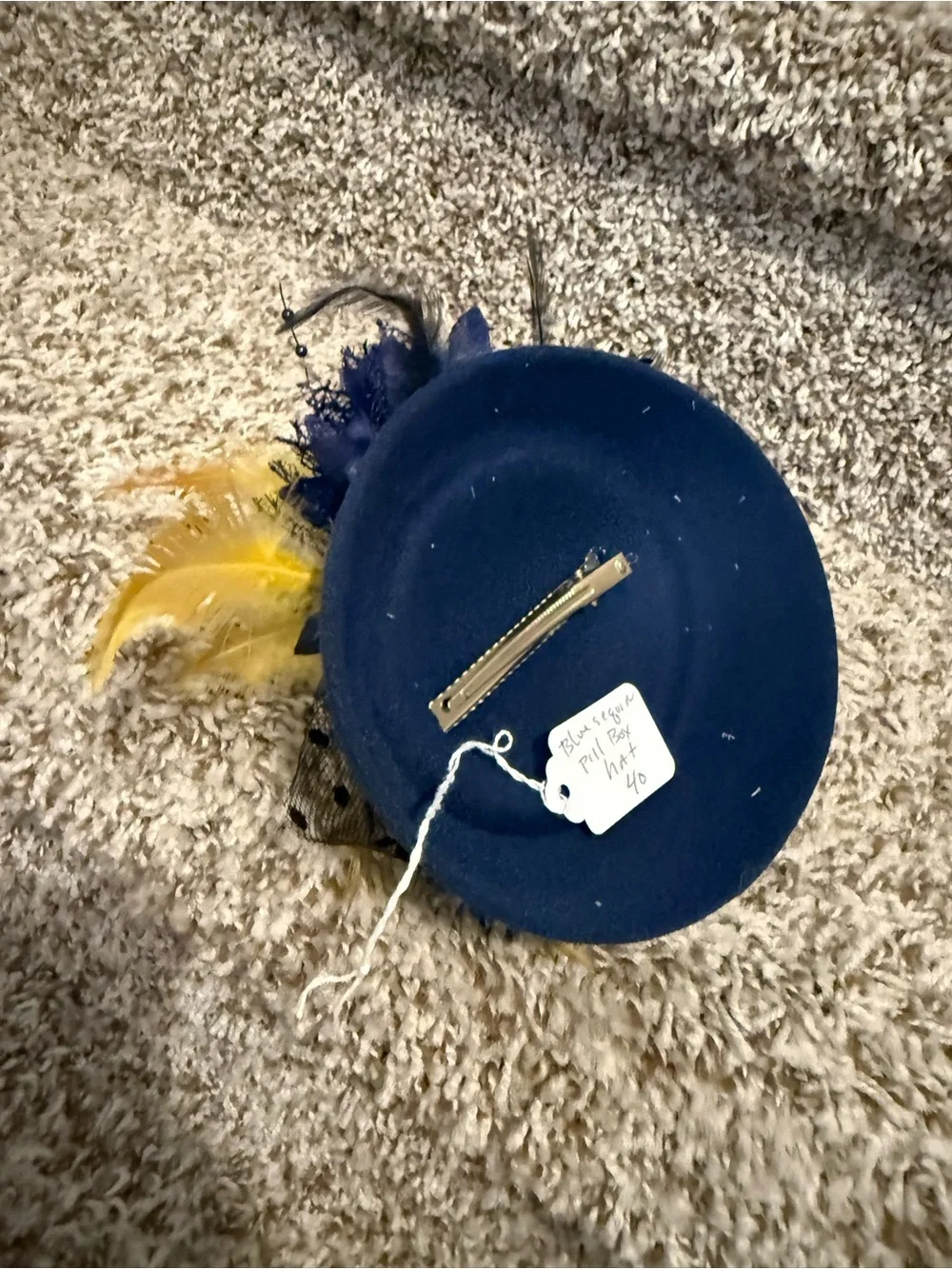 Navy Blue Feathered Fascinator Headpiece with Multicolor sequins